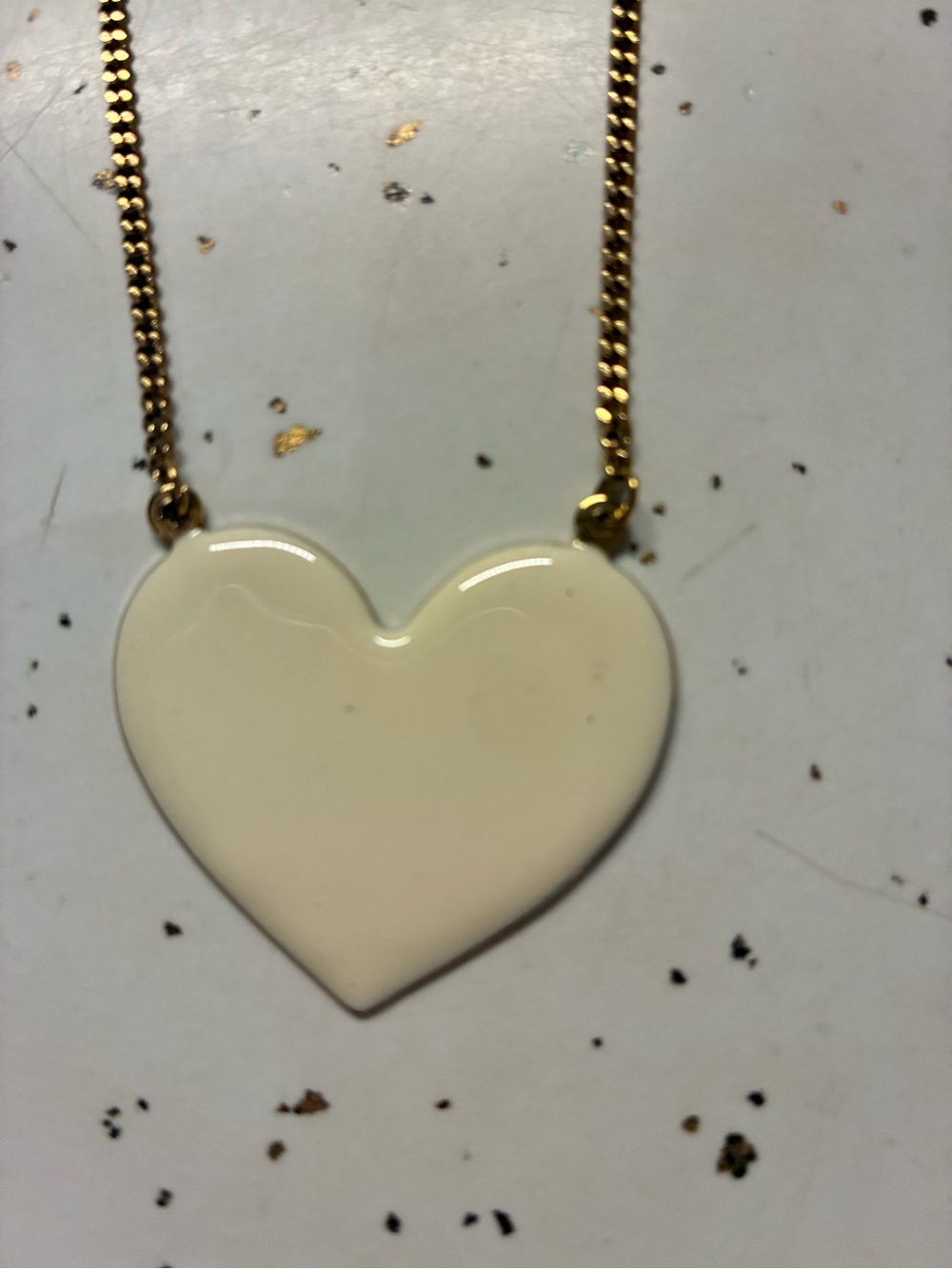 Gold Chain Necklace with Cream Heart Pendant